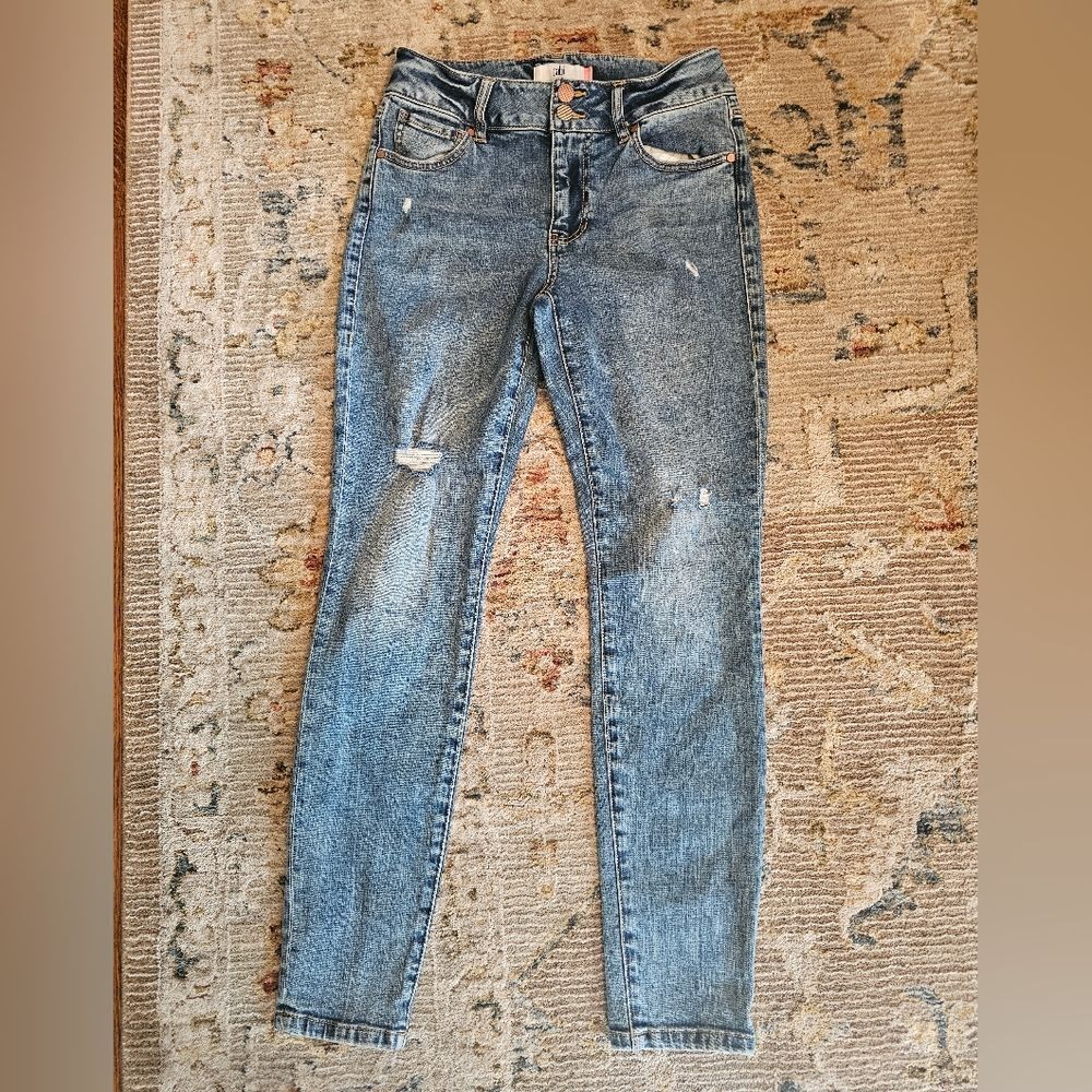 CAbi stone wash chinch skinny jeans sz 6 with 30" inseam